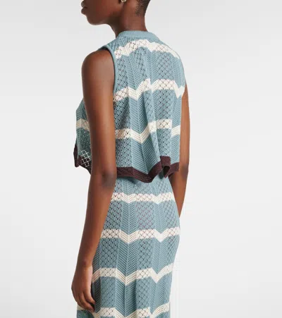 La Doublej Scalloped Striped Pointelle-knit Cotton Tank In Blue