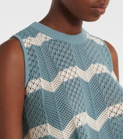 La Doublej Scalloped Striped Pointelle-knit Cotton Tank In Blue