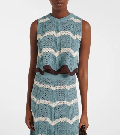 La Doublej Scalloped Striped Pointelle-knit Cotton Tank In Blue