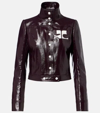 Courrèges Vinyl Blazer With Collared Neck And Long Sleeves In Brown
