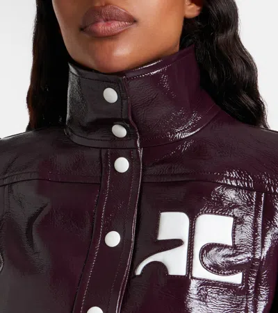 Courrèges Vinyl Blazer With Collared Neck And Long Sleeves In Brown