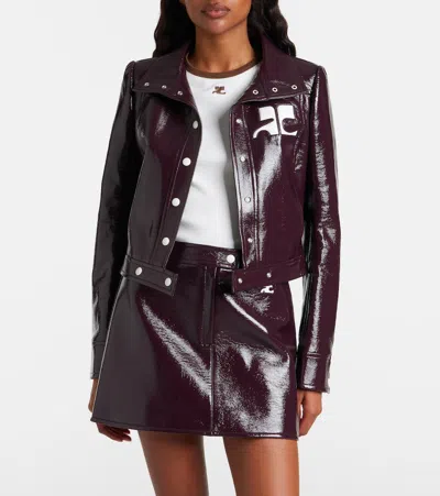 Courrèges Vinyl Blazer With Collared Neck And Long Sleeves In Brown