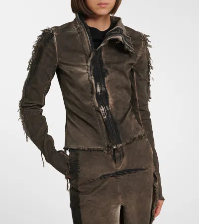 Rick Owens Gary Distressed Denim Jacket In Multi