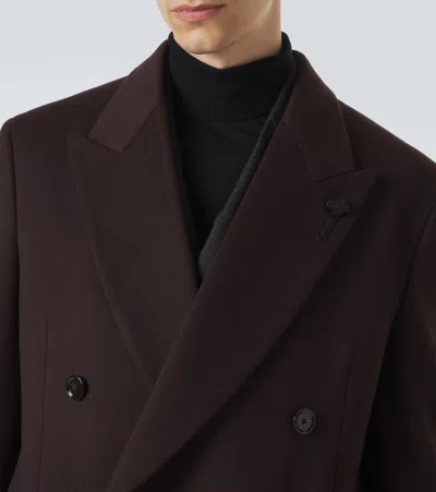 Lardini Double-breasted Wool Coat In Brown