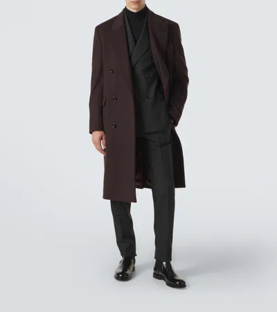 Lardini Double-breasted Wool Coat In Brown