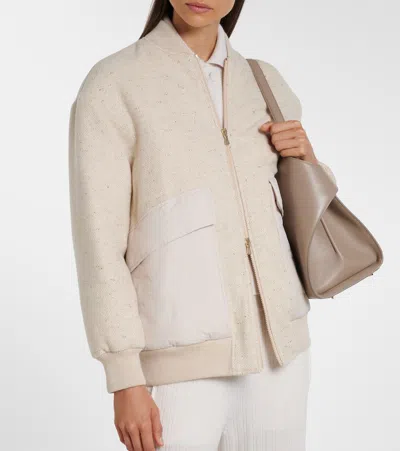 Eleventy Herringbone Wool-blend Down Jacket In Neutral