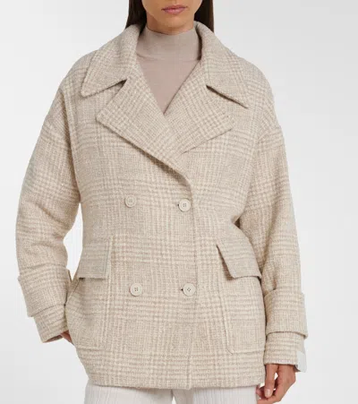 Eleventy Checked Wool And Alpaca-blend Jacket In Neutral