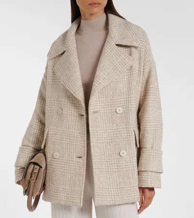 Eleventy Checked Wool And Alpaca-blend Jacket In Neutral