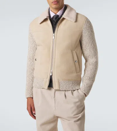 Eleventy Shearling-lined Suede Jacket In Neutral