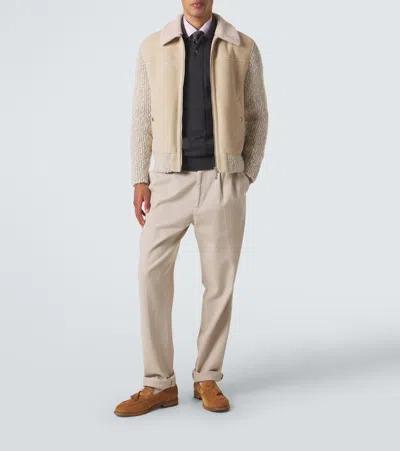 Eleventy Shearling-lined Suede Jacket In Neutral