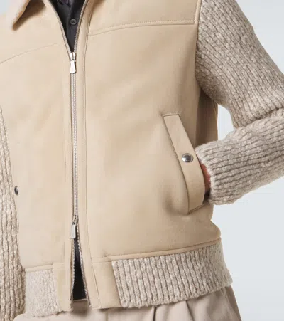 Eleventy Shearling-lined Suede Jacket In Neutral