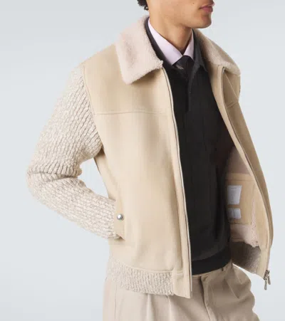 Eleventy Shearling-lined Suede Jacket In Neutral