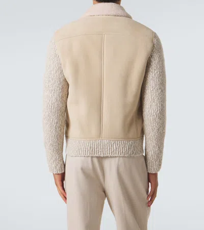 Eleventy Shearling-lined Suede Jacket In Neutral