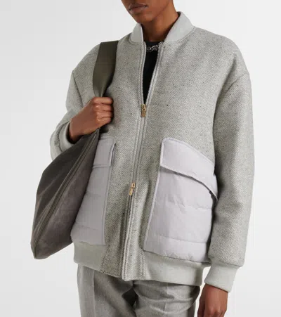 Eleventy Herringbone Wool-blend Down Jacket In Gray