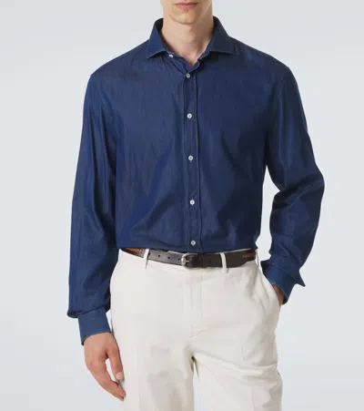 Brunello Cucinelli Blue Regular Solid Shirt In Blue