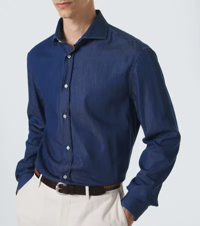 Brunello Cucinelli Blue Regular Solid Shirt In Blue