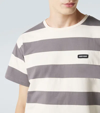Miu Miu Striped Cotton Jersey T-shirt In Multi
