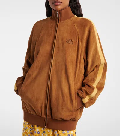 Miu Miu Oversized Suede Jacket In Brown
