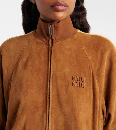 Miu Miu Oversized Suede Jacket In Brown