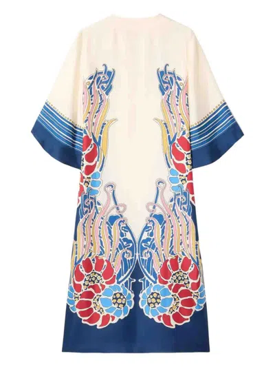 La Doublej 'the Kaftan' Multicolor Silk Kaftan With V Neck And All-over Floral Print Woman