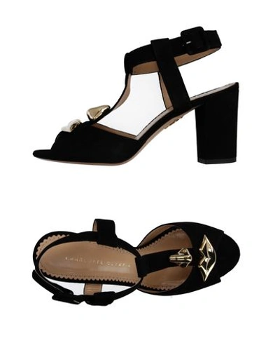 Charlotte Olympia Gala Suede T-strap Sandals In Black