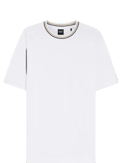 Hugo Boss Cotton Jersey T-shirt With Striped Logo Graphic In White