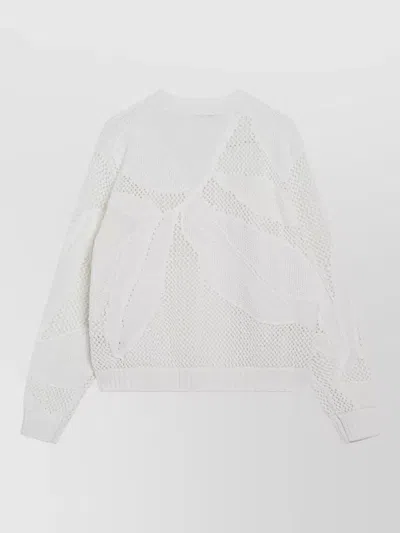 Max Mara Leaf Pattern Crew Neck Textured Knit Sweater In White