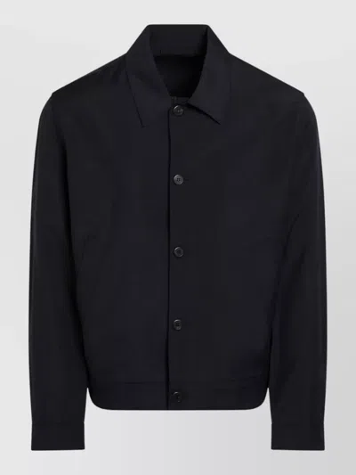 Prada Collared Jacket Long Sleeves Side Pockets In Black