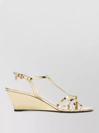 Prada Metallic Wedge Sandals Ankle Strap Open Toe In Gold