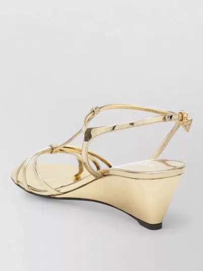Prada Metallic Wedge Sandals Ankle Strap Open Toe In Gold