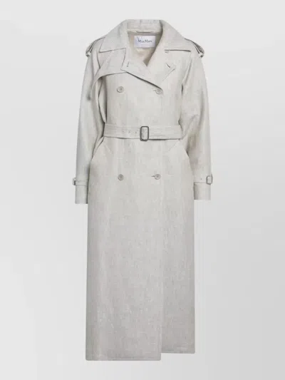 Max Mara Sand-coloured Double-breasted Duster Coat In Linen Drill In Multi