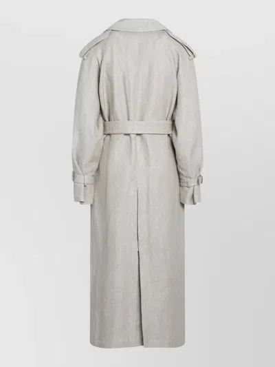 Max Mara Sand-coloured Double-breasted Duster Coat In Linen Drill In Multi