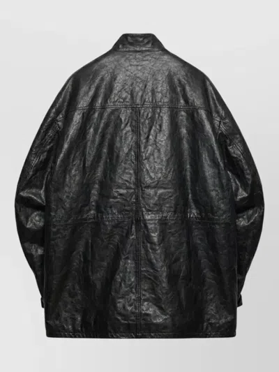 Prada Collared Jacket Long Sleeves Multiple Pockets In Black