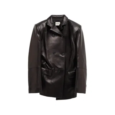 Khaite Double-breasted Leather Blazer In Black