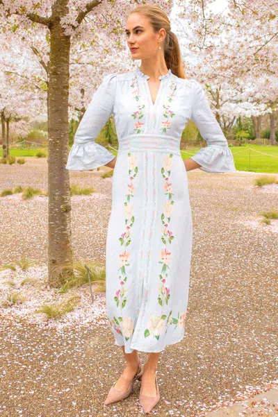 Aspiga Rhs Womens Sustainable Floral Printed Linen Dress Summer Holiday Pale Blue