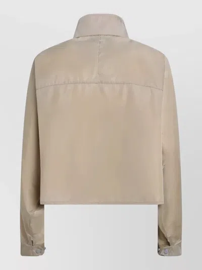 Prada High Collar Jacket Adjustable Cuffs Pockets In Neutral
