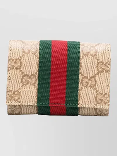 Gucci Stripe Fold Over Card Keyring Case In Multi