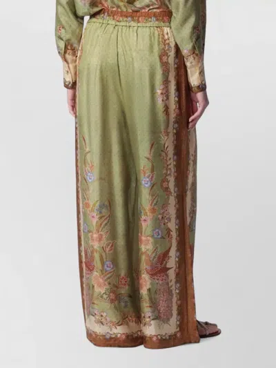 Zimmermann Womens Khaki Scarf Floral Indra Wide-leg Silk Trousers In Multi