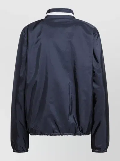 Prada Jacket High Collar Drawstring Hem Side Pockets In Blue