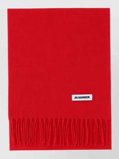 Jil Sander Rectangular Scarf Fringed Edges Refined Shape In Red
