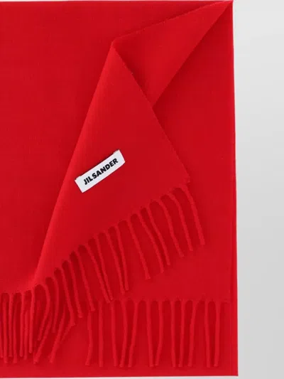 Jil Sander Rectangular Scarf Fringed Edges Refined Shape In Red