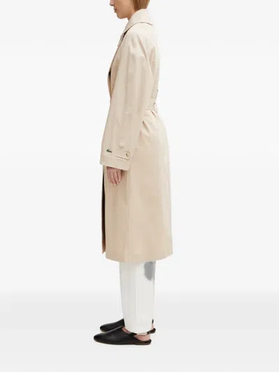 Lacoste Double-breasted Belted Trench Coat In Neutral