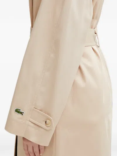 Lacoste Double-breasted Belted Trench Coat In Neutral