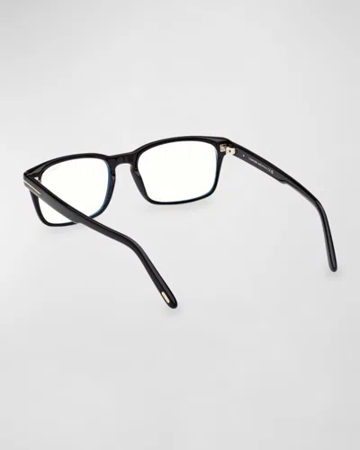 Tom Ford Blue Blocking Acetate Rectangle Glasses In Black