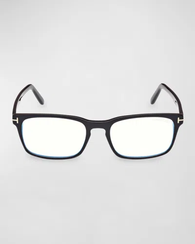 Tom Ford Blue Blocking Acetate Rectangle Glasses In Black