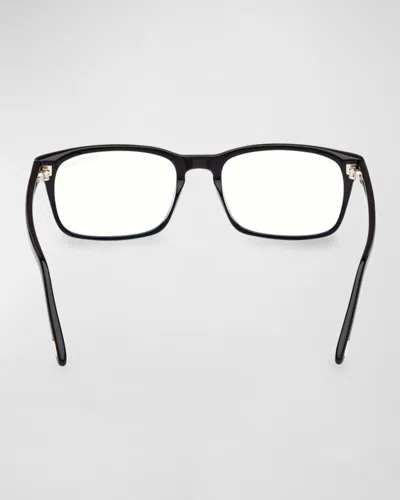 Tom Ford Blue Blocking Acetate Rectangle Glasses In Black