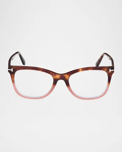 Tom Ford Blue Light Blocking Acetate Square Glasses In Brown