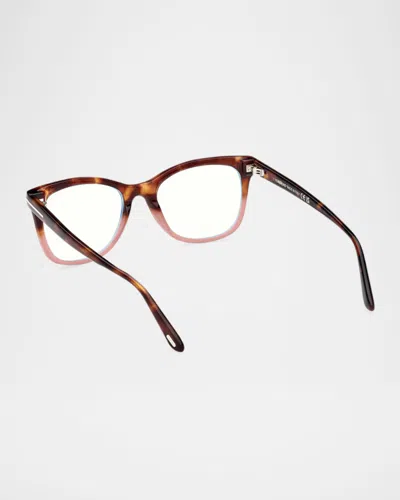 Tom Ford Blue Light Blocking Acetate Square Glasses In Brown