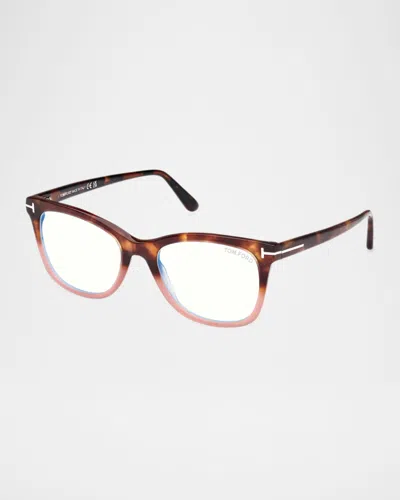 Tom Ford Blue Light Blocking Acetate Square Glasses In Brown