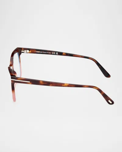 Tom Ford Blue Light Blocking Acetate Square Glasses In Brown